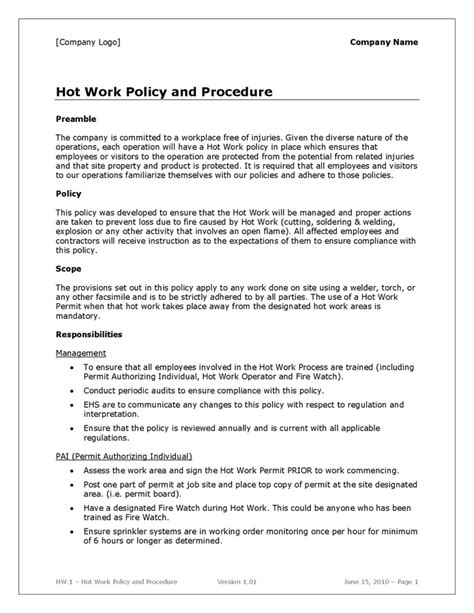 hot work policy and procedure